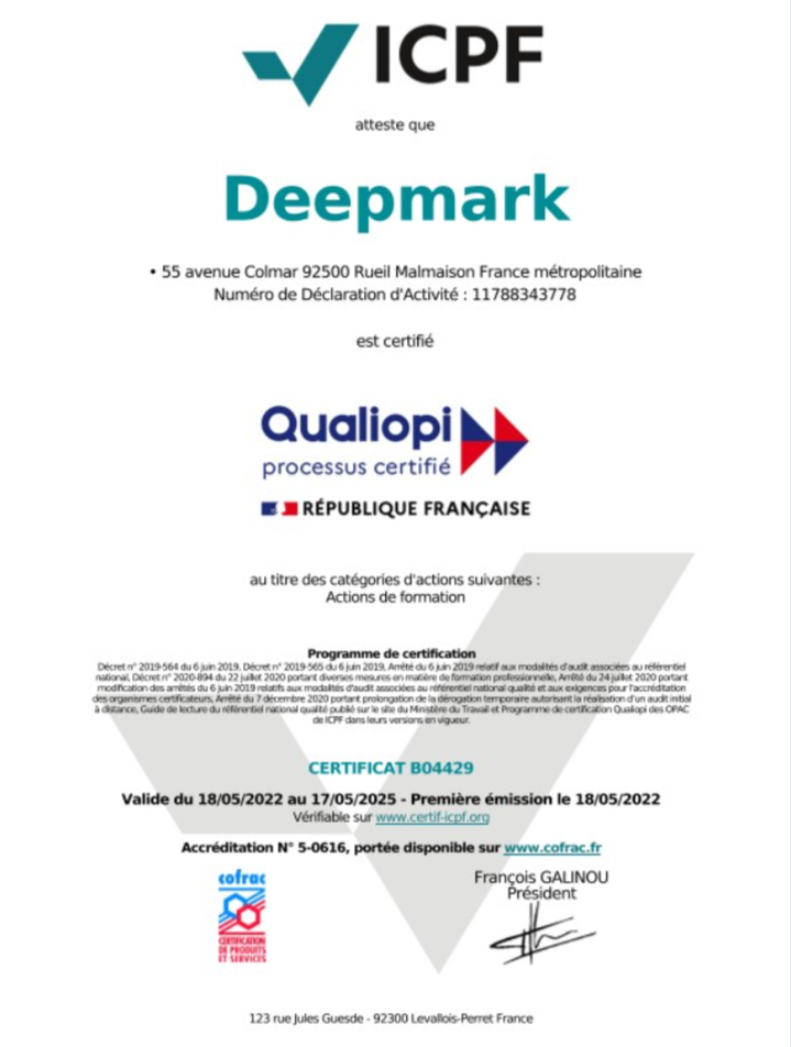 Lire la suite à propos de l’article Deepmark certifié Qualiopi